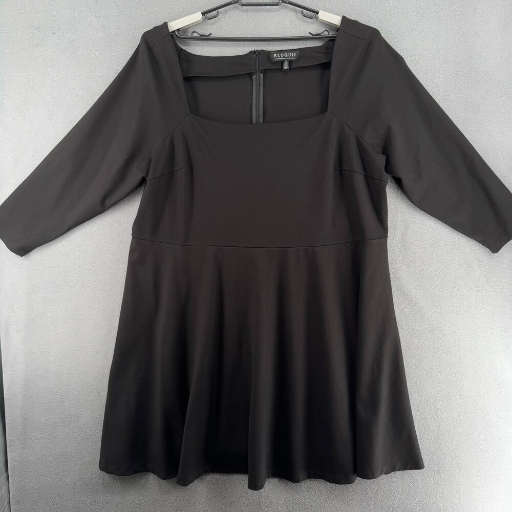 Eloquii Square Neck Little Black Mini Dress Plus Size 26 Black Onyx Fit Flare